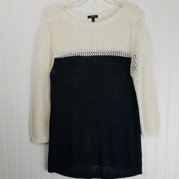 Apt. 9 Winter White & Black Open Knit Sweater - Picture 1 of 4